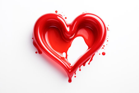 3d liquid of a red heart shape. On white background.の素材