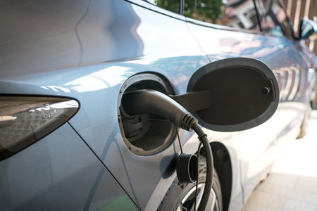 Electric car charging at home, from an installed wallbox.
