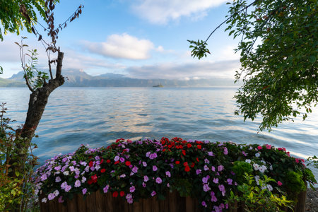 Beautiful Lugu Lake in the morning. Yunnan province, China.の写真素材