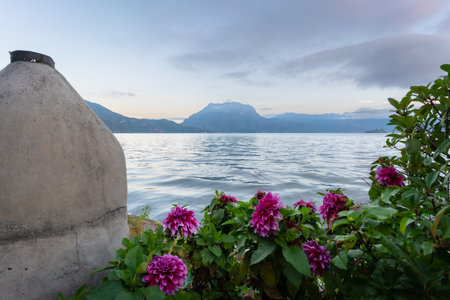 Beautiful Lugu Lake in the morning. Yunnan province, China.の写真素材