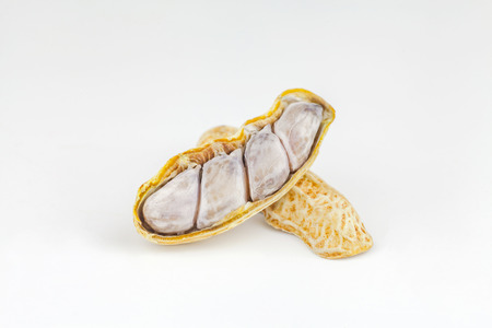 Boiled peanuts on white backgroundの写真素材