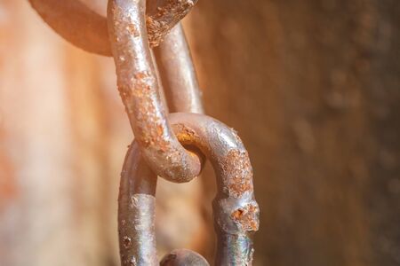 Fragment of a rusty anchor chain.selective focusの写真素材