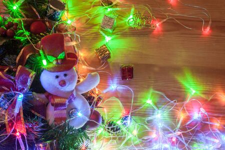 snowman on wood backgroundの写真素材