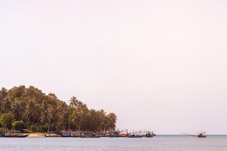 The coastal fishing boats parked on the beach.selective focus.の写真素材