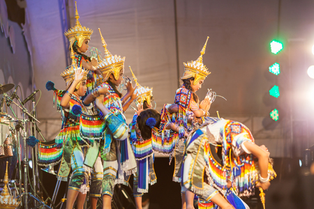 Chumphon, Thailand - March 19, 2018 : Children Nora Show in religious ceremony, Native Art of Thailand on March 19 2018 in Chumphon, Thailandのeditorial素材
