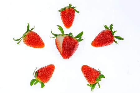 set of strawberry isolated on white background.の写真素材