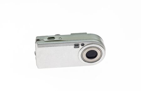 silver digital compact photo camera isolated on white background