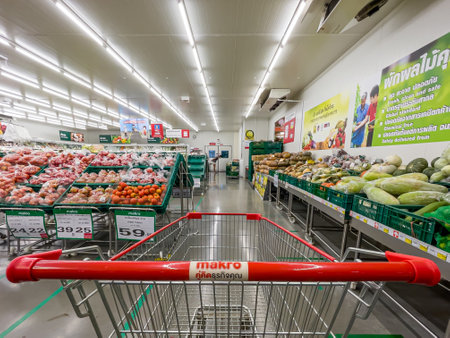 Rayong,Thailand-March 13 2021:supermarket shelves background a large grocery storeのeditorial素材