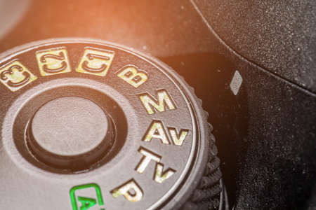 Camera mode button with close up view.selective focus.の写真素材