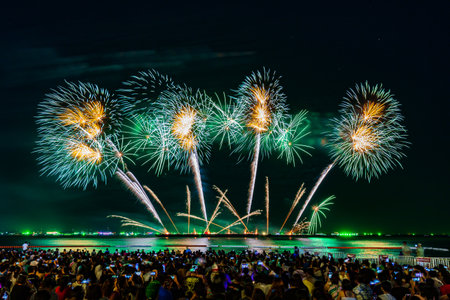 Fireworks display is a typical summer scene in at Pattaya Beach (Pattaya International, Firework...