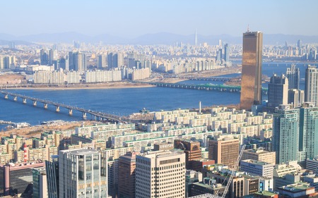 Seoul, Korea - Jan 14th 2017: Highangle view of Yeouido, the heart of politics and financial industry in Korea,のeditorial素材