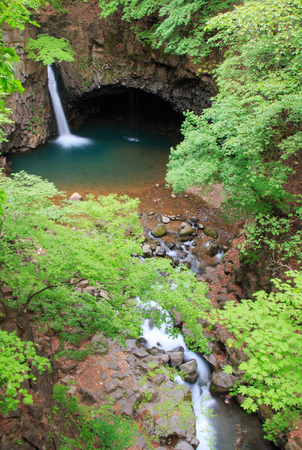 little water fall and little stream on the mountainの写真素材