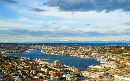 Seattle, United States - Mar 3rd 2014: Aerial view of downtown Seattle.のeditorial素材