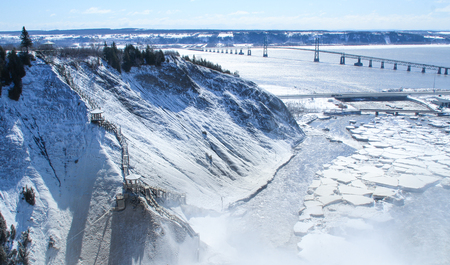 Vista point at Montmorency waterfall and staircas in Quebecの写真素材