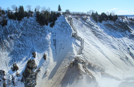 Vista point at Montmorency waterfall and staircas in Quebecの写真素材