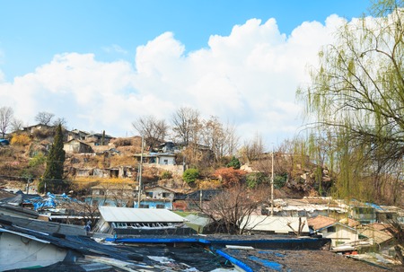 View of the last poor hillside village called Baeksa Village(104 town or 104 village) in Seoul, Korea.の写真素材