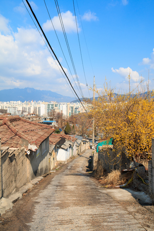 View of the last poor hillside village called Baeksa Village(104 town or 104 village) in Seoul, Korea.の写真素材