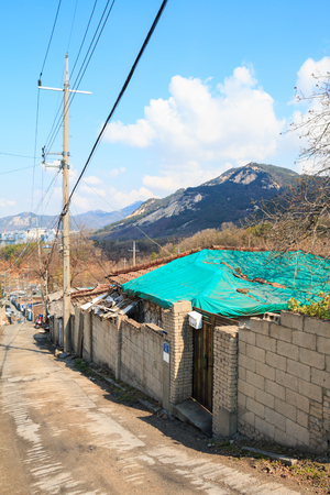 View of the last poor hillside village called Baeksa Village(104 town or 104 village) in Seoul, Korea.の写真素材