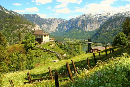 One of the most beautiful Alpine villages Hallstat in Austriaの写真素材