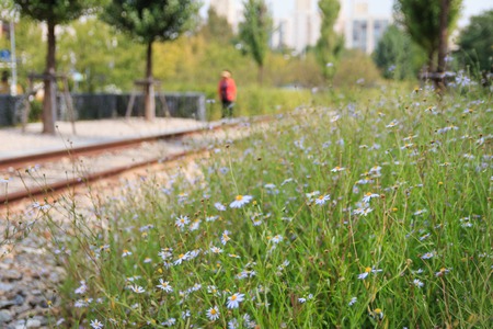 landscpae of old railway park in Seoul, Koreaの写真素材