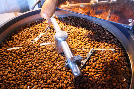 roasting coffee bean on the machine