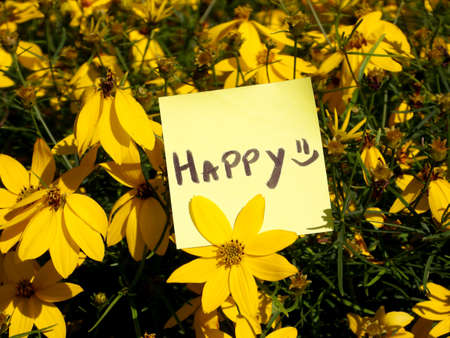 Happy note in the flowers, positive thinking