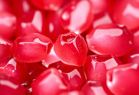 Red beads close up. Macro shot of beads. Abstract background.の素材