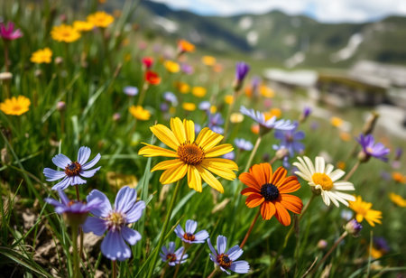 Colorful wildflowers in the alpine meadows in summerの素材