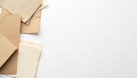 Pieces of torn paper on a white background. Copy space.の素材