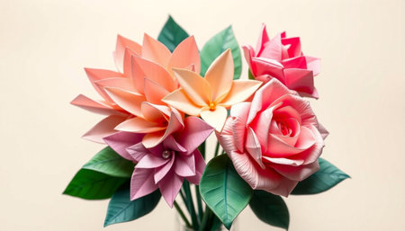 Beautiful artificial flowers on a white background. Selective focus.の素材