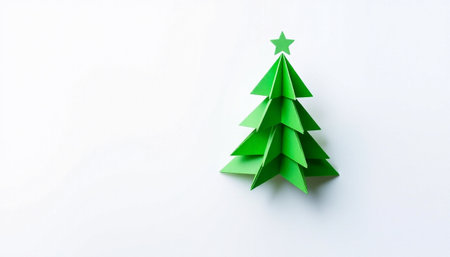 Christmas tree made of origami paper on white background with copy spaceの素材