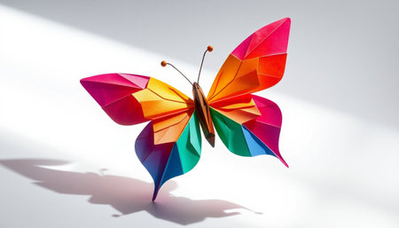 Colorful origami butterfly isolated on white background. Paper origami butterfly.の素材
