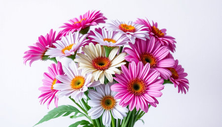 Bouquet of pink and white gerberas on white backgroundの素材