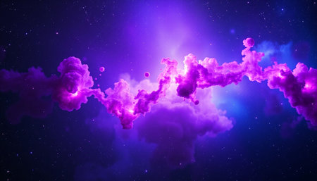 Purple nebula and stars in the night sky. 3D renderingの素材