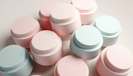 3d rendering of cosmetic creams in pink and blue colors.の素材