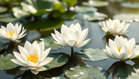Beautiful white water lily in the pond. Nature background.の素材