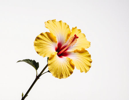 Yellow hibiscus flower isolated on white background with clipping pathの素材