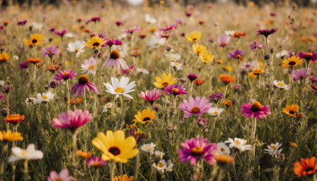 Colorful daisies in the meadow. Vintage style.の素材