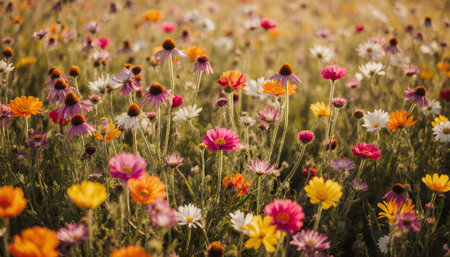 Colorful daisies on the meadow in summer time.の素材