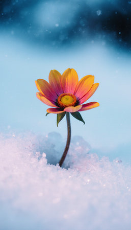 beautiful flower in the snow, macro photo with shallow depth of fieldの素材