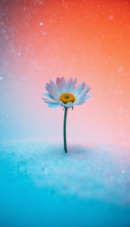 Daisy flower in the snow with bokeh background, vintage styleの素材