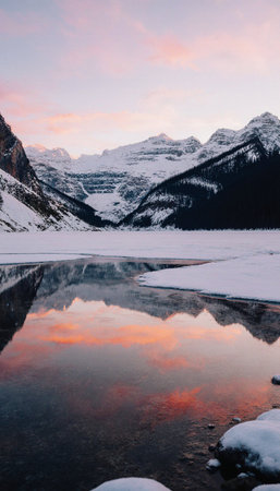 Sunrise over Lake Louise in Banff National Park, Alberta, Canadaの素材