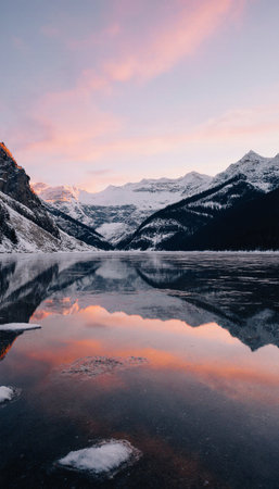 Sunrise over Lake Louise in Banff National Park, Alberta, Canadaの素材