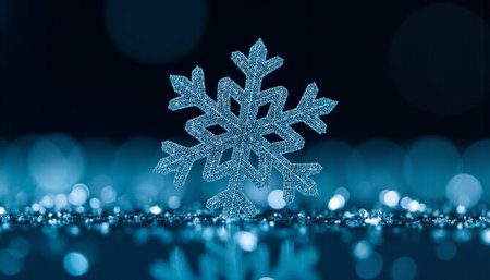 Snowflake on a blue bokeh background. 3d illustrationの素材