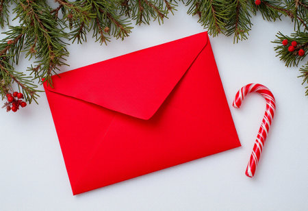 Christmas greeting card. Festive decoration. New Year concept. Copy space.  Flat lay. Top view.の素材