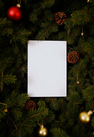 Blank paper on christmas tree background with christmas decoration.の素材