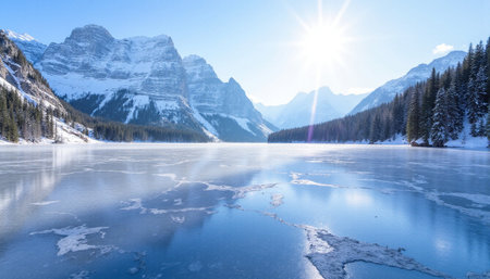Frozen Lake Louise in Banff National Park, Alberta, Canadaの素材