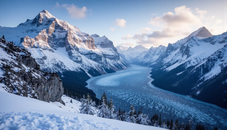 Beautiful winter landscape of Lake Louise in Banff National Park, Canadaの素材