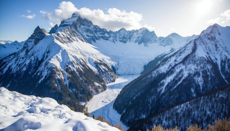 panoramic view of snow-capped mountains in the Swiss Alpsの素材