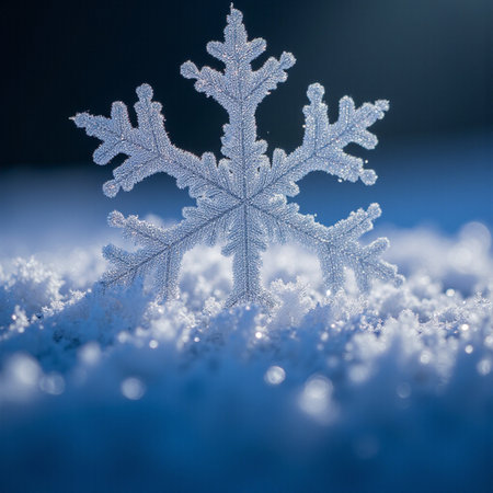 snowflake on snow background macro close up, christmas conceptの素材